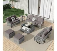 KswyyuwxgqI Juego de 8 muebles de patio al aire libre con sofá modular de mimbre, sillas giratorias, dos otomanas y mesa auxiliar de almacenamiento, juego de conversación de ratán para terraza, patio