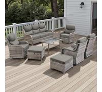 KswyyuwxgqI Juego de 8 muebles de patio para exteriores con sillas mecedoras giratorias, sofá de asiento profundo, otomanas, mesa con cojines de 6 pulgadas, seccional modular para porche, terraza