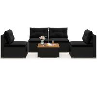 KswyyuwxgqI Juego de sofá de ratán de 5 piezas para exteriores con cojines de asiento y respaldo, juego de muebles de mimbre para patio con mesa auxiliar cuadrada para patio trasero junto a la piscina
