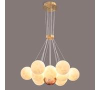 ksxnkhk Lámpara de araña Redonda de 7 Luces en Color Blanco Leche con Burbujas para Comedor, con impresión 3D, diseño de Luna y Planeta, Estilo nórdico Moderno y Grande, Ideal para dormito