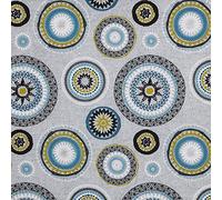 Kt KILOtela - Tela de Loneta Estampada, Decoración, Cojines, Tapizar, Ancho 280 cm - Largo a Elección de 50 en 50 cm | Mandalas - Turquesa, Gris