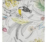 Kt KILOtela - Tela de loneta Estampada Digital - Half Panamá 100% algodón orgánico, Oeko-Tex Standard 100 - Retal de 100 cm Largo x 280 cm Ancho | Maragogi, Tropical, tucanes - Naranja ─ 1 Metro