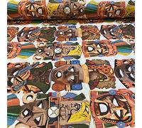 Kt KILOtela - Tela de loneta Estampada Digital - Half Panamá 100% algodón - Retal de 100 cm Largo x 280 cm Ancho | Máscaras Tribales - Marrón, Naranja, Azul ─ 1 Metro