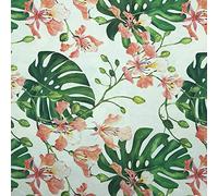 Kt KILOtela - Tela de loneta Estampada Digital - Half Panamá 100% algodón - Retal de 100 cm Largo x 280 cm Ancho | Flores y Hojas Tropicales - Rosa, Verde ─ 1 Metro