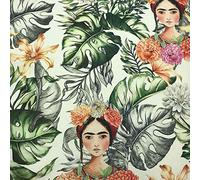 Kt KILOtela - Tela de loneta Estampada Digital - Half Panamá 100% algodón - Retal de 100 cm Largo x 280 cm Ancho | Frida Tropical - Multicolor ─ 1 Metro