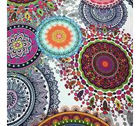 Kt KILOtela - Tela de Loneta Estampada Digital, Half Panamá Algodón, Decoración, Tapizar Sillas, Cojines, Sofá, Manteles, Bolsos, 100 cm Largo x 280 cm Ancho, Mandalas, Blanco, Multicolor, 1 metro