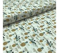 Kt KILOtela - Tela de Patchwork - Estampación Digital - 100% algodón - Retal de 100 cm Largo x 140 cm Ancho | Leones, Aviones y Globos - Mostaza, Blanco, Negro ─ 1 Metro