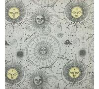 Kt KILOtela - Tela Loneta Estampada, Decoración, Tapizar, Cojines, Cortinas, Colchas, Bolsos, Manteles, 100 cm Largo x 280 cm Ancho, Estrellas, Astrología, Sol, Gris - 1 metro