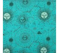 Kt KILOtela - Tela Loneta Estampada, Decoración, Tapizar, Cojines, Cortinas, Colchas, Bolsos, Manteles, 100 cm Largo x 280 cm Ancho, Estrellas, Astrología, Sol, Azul - 1 metro