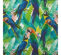 Kt KILOtela - Tela Loneta Estampada, Decoración, Tapizar, Cojines, Cortinas, Colchas, Bolsos, Manteles, Ancho 280 cm, Largo a elección de 50 en 50 cm, Tropical, Papagallos, Verde