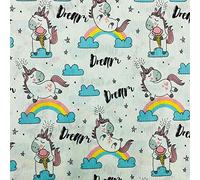 Kt KILOtela Tela Loneta Estampada, Decoración, Tapizar, Cojines, Cortinas, Colchas, Bolsos, Manteles, Manualidades, 100 cm Largo x 280 cm Ancho, Unicornios, Arco Iris, Rosa, Azul, Amarillo ─ 1 Metro