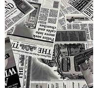 Kt KILOtela - Tela Loneta Estampada, Decoración, Tapizar, Cojines, Cortinas, Colchas, Bolsos, Manteles, Manualidades, 100 cm Largo x 280 cm Ancho, Periódico, Blanco, Negro - 1 Metro