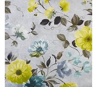 Kt KILOtela Tela Loneta Estampada Digital, Half Panamá Algodón, Decoración, Tapizar, Cojines, Cortinas, Colchas, Manteles, 100 cm Largo x 280 cm Ancho, Flores, Amarillo, Azul - 1 metro