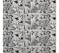 Kt KILOtela - Tela Loneta Estampada Digital, Half Panamá Algodón, Decoración, Tapizar, Cojines, Cortinas, Colchas, Manteles, 300 cm Largo x 140 cm Ancho, Guernica, Blanco, Negro - 3 metro