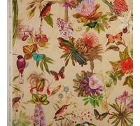 Kt KILOtela - Tela Loneta Estampada Digital, Half Panamá Algodón Orgánico, Decoración, Tapizar, Cojines, Cortinas, Colchas, Manteles, 100 cm Largo x 280 cm Ancho, Rara Avis, Multicolor, Beige, 1 Metro