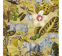 Kt KILOtela Tela Loneta Estampada Digital, Half Panamá Algodón Orgánico, Decoración, Tapizar, Cojines, Cortinas, Colchas, Manteles, 100 cm Largo x 280 cm Ancho, Wild Fauna, Verde amarillento ─ 1 metro