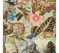 Kt KILOtela - Tela Loneta Estampada Digital, Half Panamá Algodón Orgánico, Decoración, Tapizar, Cojines, Cortinas, Colchas, Manteles, 100 cm Largo x 280 cm Ancho, Wild Fauna, Verde azulado, 1 metro