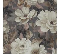 Kt KILOtela - Tela Loneta Estampada Digital, Half Panamá Algodón Orgánico, Decoración, Tapizar, Cojines, Cortinas, Colchas, Mantel, 100 cm Largo x 280 cm Ancho, Flores Gardenia, Gris ─ 1 metro