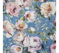 Kt KILOtela - Tela Loneta Estampada Digital, Half Panamá Algodón Orgánico, Decoración, Tapizar, Cojines, Manteles, 100 cm Largo x 280 cm Ancho, Flawless, Flores, Azul,Rosa, Lila - 1 metro