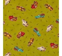 Kt KILOtela - Tela Patchwork, Costura Creativa, Manualidades, 100% Algodón, Made in Japan, 100 x 110 cm Ancho, Furgonetas, Flores, Verde, 1 metro