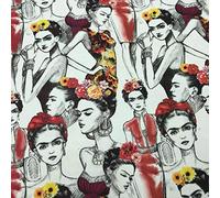 Kt KILOtela - Tela por metros de loneta estampada digital - Half Panamá 100% algodón - Ancho 140 cm - Largo a elección de 50 en 50 cm | Frida, boceto - Rojo, negro, beige