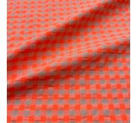 Kt KILOtela - Tela Seersucker Algodón BCI, Poliéster Reciclado GRS, Camisería, Prendas Moda, Cuadros Vichy, Naranja Flúor, Largo a elección de 50 en 50 cm