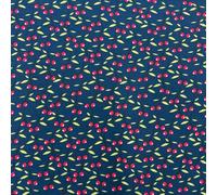 Kt KILOtela - Tela Viscosa Estampada Digital, Retal Desecho Post-industrial Moda, Camisa, Blusa, Caída Fluida, Cerezas, Azul, 270 x 140 cm, 32709