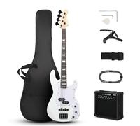 Ktaxon Bajos eléctricos de 4 cuerdas, estilo PB, kit de principiantes para diestros estándar con correa de bolsa de concierto de 20 W AMP para niños y adultos (blanco)