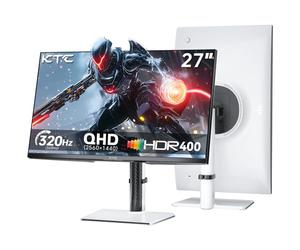KTC Monitor blanco para juegos de 27 pulgadas, 300 Hz/320 Hz, QHD 1440P, monitor de computadora IPS rápido con FreeSync adaptativo, HDR400, altura/pivote/giro/inclinación ajustable, DP y HDMI, H27E6