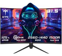 KTC Monitor Gaming Curvo 32 Pulgadas, 180Hz, 2K QHD 2560 x 1440 píxeles, 1ms, HVA 1500R Sin Marco, HDR10, FreeSync & G-Sync, Pantalla de reducción de luz Azul, DP1.4 180hz, HDMI2.0 144hz, H32S17