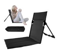 KTCINA Silla de suelo con soporte para la espalda, ligera, portátil, antiincrustante, duradera, cómoda, tumbona de playa, plegable, para vacaciones, jardín, camping, parque, festivales (negro)
