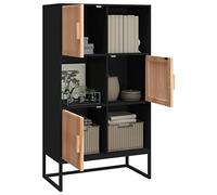 KTHLBRH Aparador 3 puertas negro 70 x 35 x 125 cm madera multicapa | Estilo escandinavo, patas de hierro, 3 compartimentos, madera maciza de pino