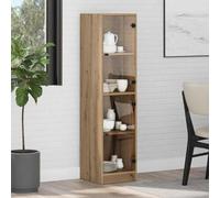 KTHLBRH Armario alto de madera con puertas de cristal, 142 cm