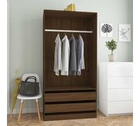 KTHLBRH Armario de Madera Contrachapada Roble Marrón 100x50x200 cm con 2 Cajones y Compartimento Abierto Colgante - Mueble de Almacenamiento Compacto para Ropa y Accesorios