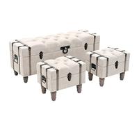 KTHLBRH Banco de almacenamiento taburete con espacio de almacenamiento, juego de banco de 3 piezas, madera maciza y acero, 112 x 37 x 45 cm