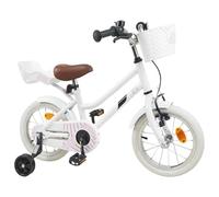 KTHLBRH Bicicleta para niños de 16 pulgadas de acero blanco para 4-6 años | Cuadro de acero, sillín y manillares ajustables, frenos de tiro lineal y tambor, guardabarros, caballete, sillín ergonómico