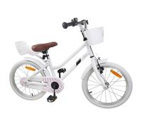 KTHLBRH Bicicleta para niños de 18 pulgadas de acero blanco para 5-7 años | Marco de acero, sillín y manillares ajustables, frenos lineales y de tambor, guardabarros, caballete, ruedas de