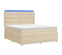 KTHLBRH Cama Box Spring LED con colchón crema 140 x 190 cm tela | Luces LED USB, cabecero ajustable 78/88 cm, muelles ensacados, estructura de pino, desenfundable lavable