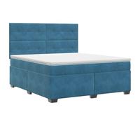 KTHLBRH Cama con colchón azul 140 x 190 cm terciopelo | Cabecero ajustable, somier de láminas fijas, muelles ensacados, fundas lavables, cubrecolchón desenfundable