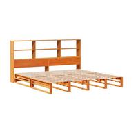 KTHLBRH Cama librería 200 x 200 cm marrón cera madera pino | Incluye piecera, cabecero con estantes, base de listones incluida, estructura estable