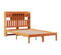 KTHLBRH Cama librería marrón cera 135 x 190 cm pino macizo | Con lamas incluidas, 2 cajones, estantes de almacenamiento, estructura robusta