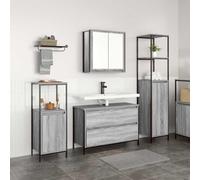 KTHLBRH Conjunto de Armarios de Baño con Estructura de Madera y Metal, Diseño Moderno con Acabado Mate, 3 Armarios de Diferentes Alturas para Almacenamiento Amplio