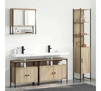 KTHLBRH Conjunto de Muebles de Baño Moderno con Armario Espejo y Dos Muebles de Lavabo - Estructura de Acero Robusta y Estantes de Madera - Diseño Minimalista