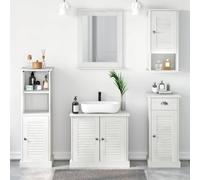 KTHLBRH Conjunto de Muebles de Baño Rústico en Madera Maciza de Pino con Espejo Plano y Estantes de Tablero - Puertas con Bisagras para Almacenamiento Organizado y Decoración Natural