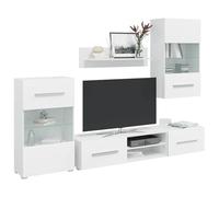 KTHLBRH Conjunto de Muebles para TV con Almacenamiento, Armario de Pared y Pie, 2 Aparadores Bajos y Estante con Iluminación LED, Diseño Moderno y Ahorro de Espacio para Sala de Estar