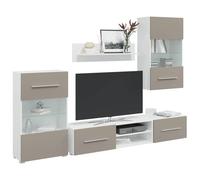 KTHLBRH Conjunto de Muebles para TV con Almacenamiento, Armario de Pared y Pie, 2 Aparadores Bajos y Estante con Iluminación LED, Diseño Moderno y Ahorro de Espacio para Sala de Estar