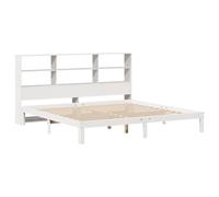 KTHLBRH Cubrecama con librería blanco 180 x 200 cm madera pino | Base de listones incluida, cabecero con estantes, estructura robusta, requiere montaje