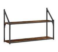 KTHLBRH Estantería de pared para baño, estantería para plantas, estantería de pared, 2 compartimentos, roble ahumado, 80 x 21 x 51 cm, material de madera para baño, balcón, salón, oficina