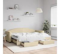 KTHLBRH Estructura de cama familiar, cama doble, muebles de dormitorio, cama de día, extensible, con cajones, color crema, 80 x 200 cm, tela