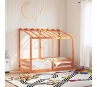 KTHLBRH Estructura de cama familiar, cama doble, muebles para dormitorio, cama infantil con techo, color marrón cera, 70 x 140 cm, madera maciza de pino